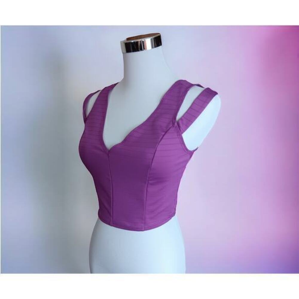 VINTAGE Y2K Crop Top Size Small‎ Purple Stretchy V-Neck Sporty